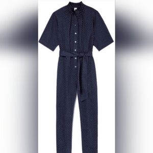 NWT Rebecca Taylor La Vie navy/white polkadot jumpsuit sz L